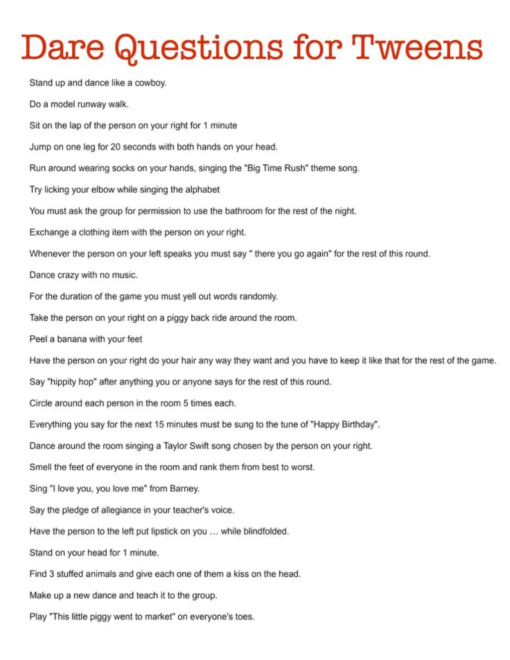 Sur Pinterest Dare_Questions_for_Tweens-Pg1.jpg 2,550×3,300 pixels