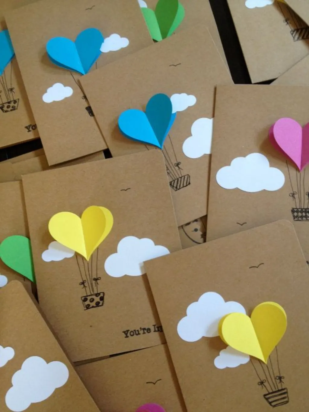 Sur Pinterest Hot Air Balloon Cards – Balloon Heart Invitation with Envelope –