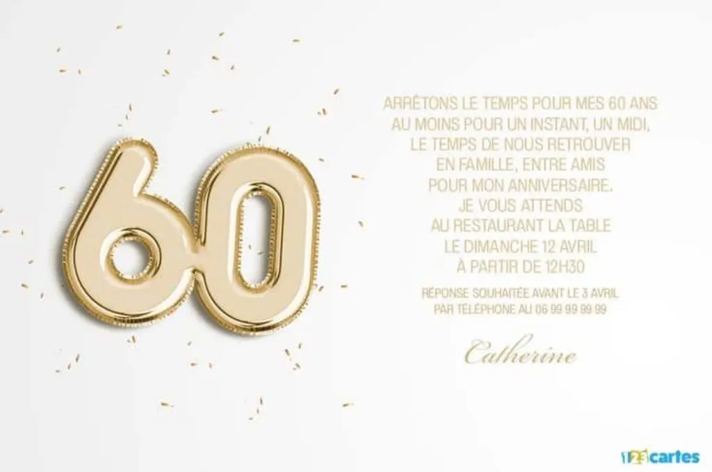 Sur Pinterest 60 ans ballons âge – Invitation anniversaire | 123cartes