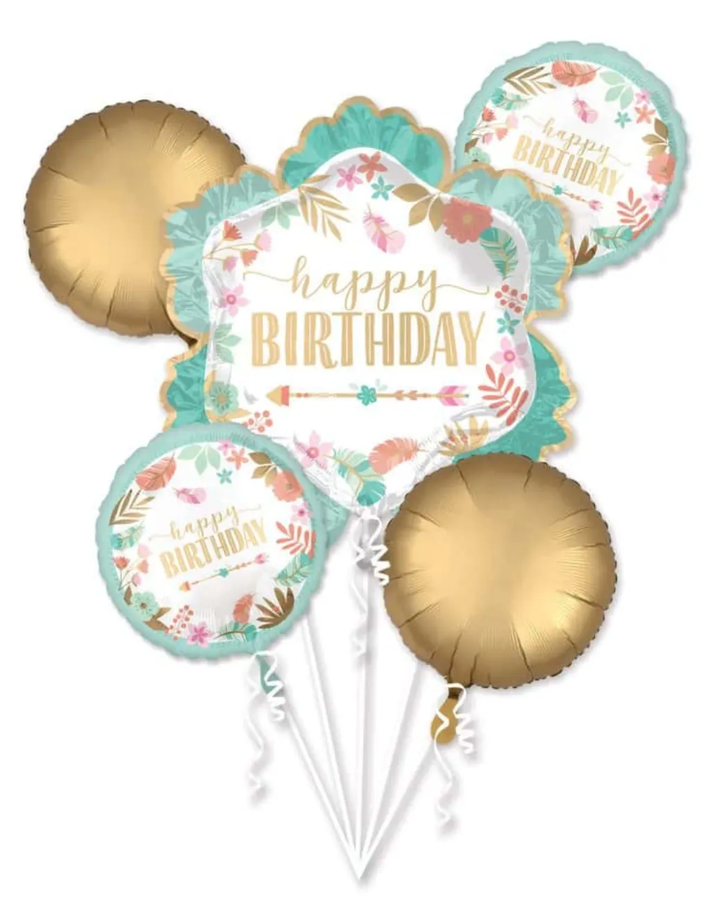 Sur Pinterest Bouquet ballons aluminium en forme de fleur Happy Birthday vert d’eau
