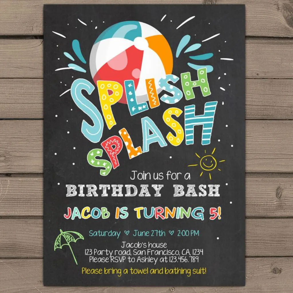 Sur Pinterest Splish Splash Birthday Invitation Pool Party Pool Birthday bash Beach